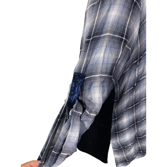 Andree by UNIT Plaid Embroidered Velvet Back Tunic Large Western Boho Casual - Picture 4 of 7